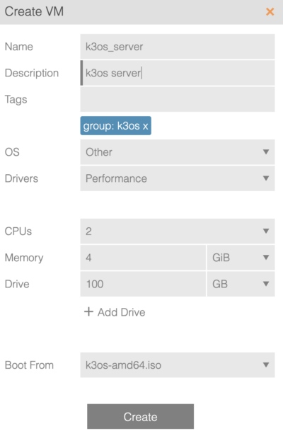 HC3 Containers Kubernetes Create VM